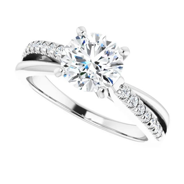 Bague Solitaire Avec Accent 2.20 Carats Réel Diamants Or Blanc 14K