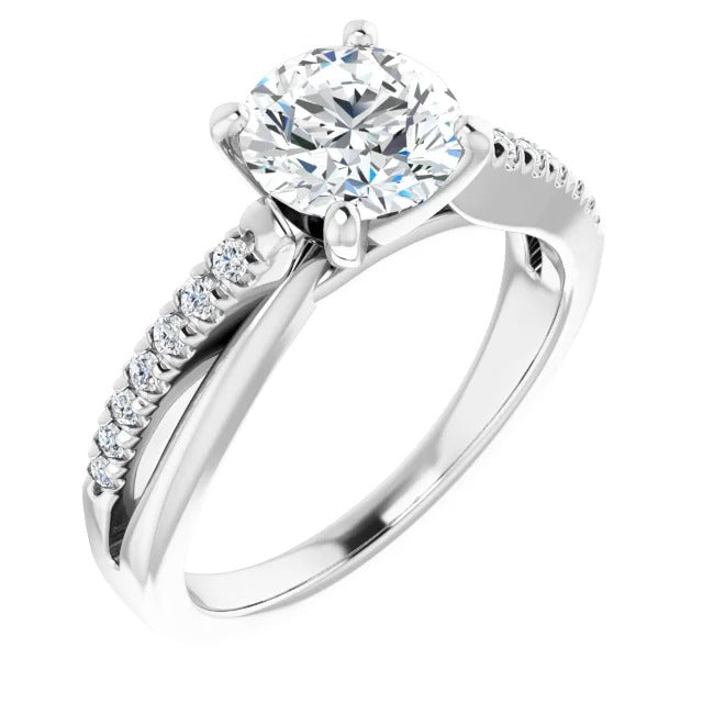 Bague Solitaire Avec Accent 2.20 Carats Réel Diamants Or Blanc 14K