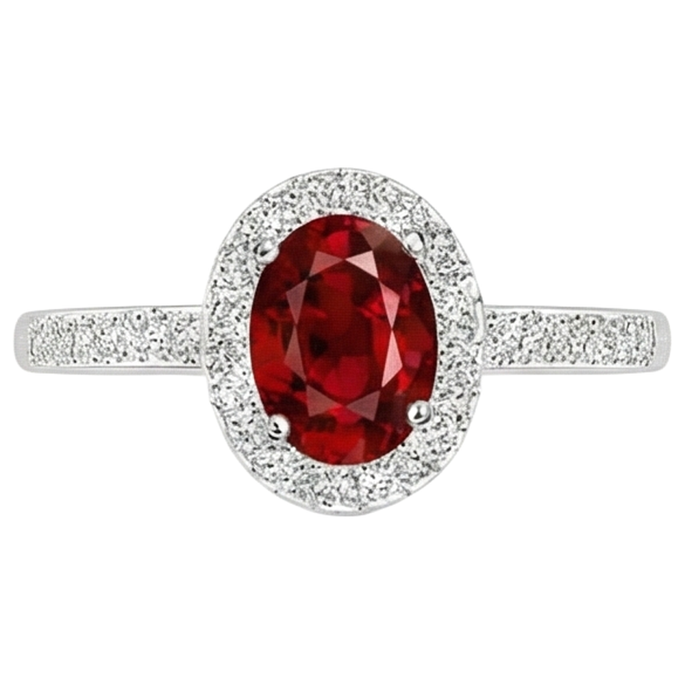 naturel oval rubis 3.85carats bague vue de face