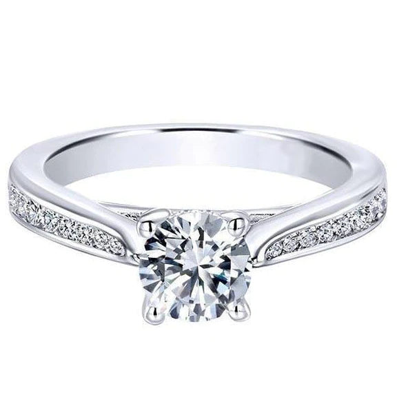 Bague Solitaire Avec Accent 3.30 Carats Réel Diamants Taille Ronde Or Blanc 14K