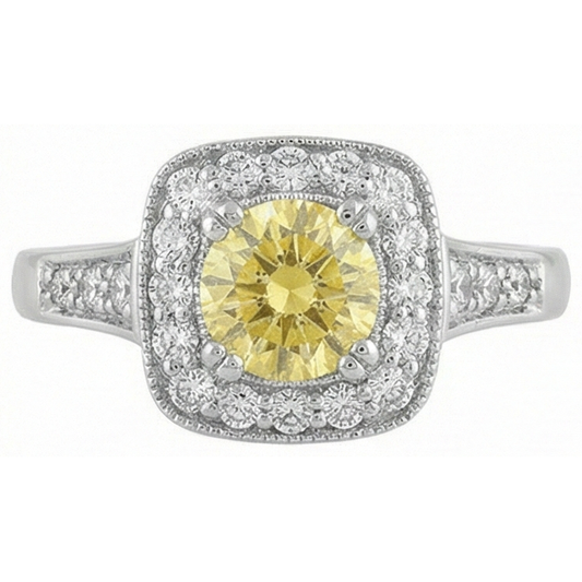Bague Solitaire Avec Accent Saphir Jaune 3.5 Ct Et Diamants Naturels Extraits des Mines ( et non cultivés en laboratoire )
