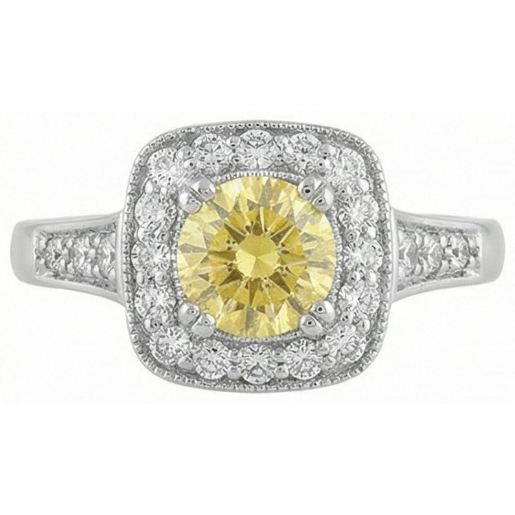 Bague Solitaire Avec Accent Saphir Jaune 3.5 Ct Et Diamants Naturels Extraits des Mines ( et non cultivés en laboratoire )