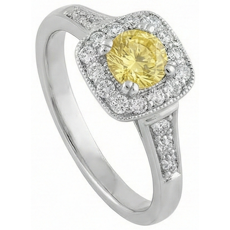 Bague Solitaire Avec Accent Saphir Jaune 3.5 Ct Et Diamants Naturels Extraits des Mines ( et non cultivés en laboratoire )
