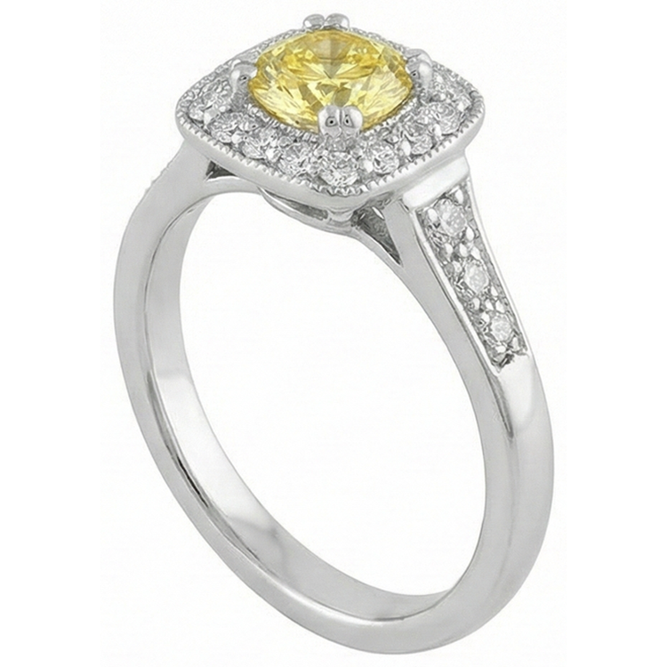 Bague Solitaire Avec Accent Saphir Jaune 3.5 Ct Et Diamants Naturels Extraits des Mines ( et non cultivés en laboratoire )