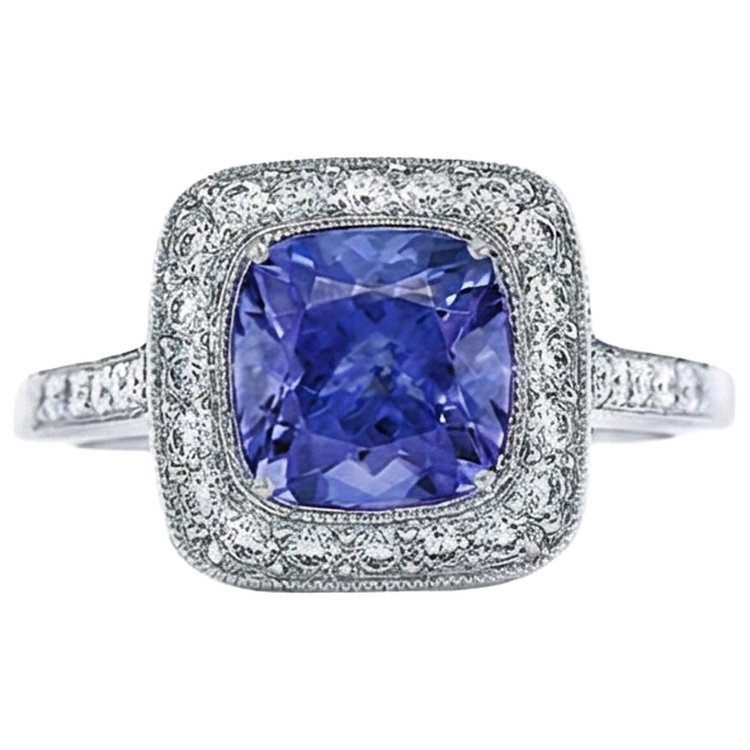Bague Solitaire Avec Accent Tanzanite 18 Ct Avec Diamants Or Blanc