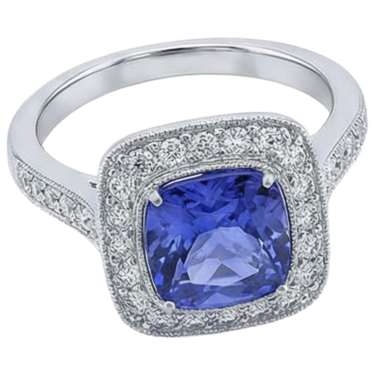Bague Solitaire Avec Accent Tanzanite 18 Ct Avec Diamants Or Blanc