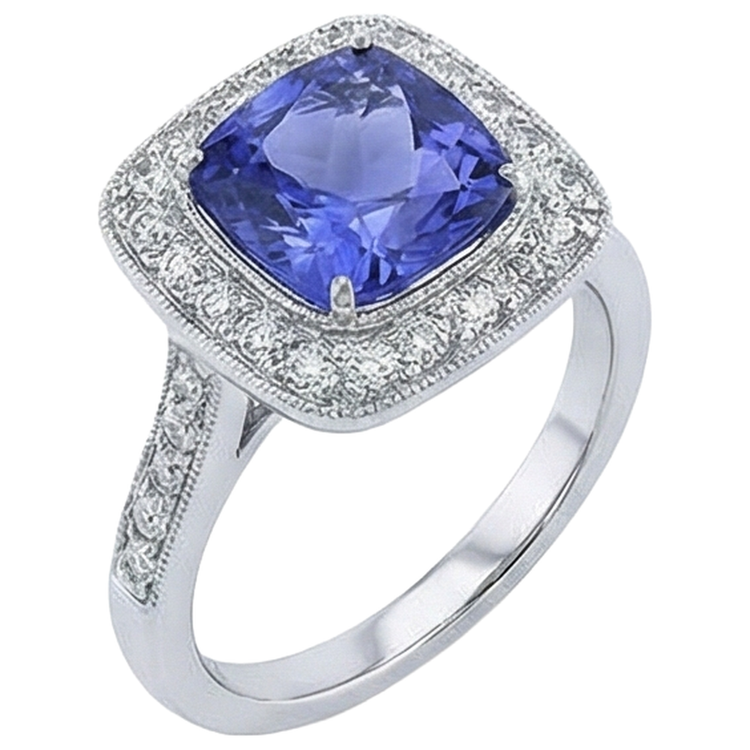 Bague Solitaire Avec Accent Tanzanite 18 Ct Avec Diamants Or Blanc