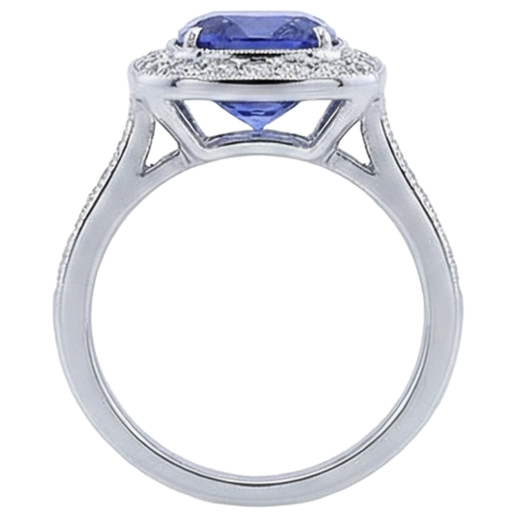 Bague Solitaire Avec Accent Tanzanite 18 Ct Avec Diamants Or Blanc