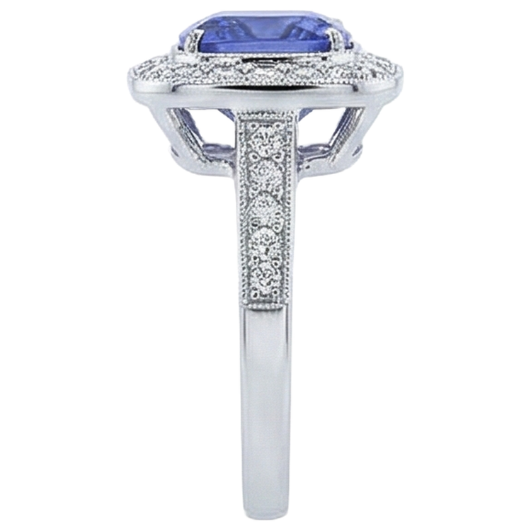 Bague Solitaire Avec Accent Tanzanite 18 Ct Avec Diamants Or Blanc
