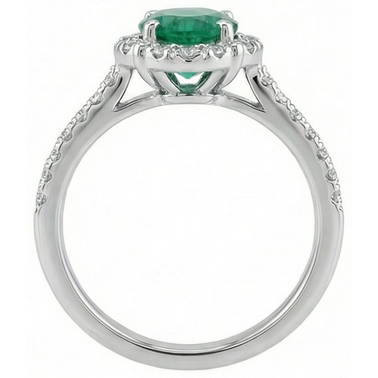 Bague Solitaire Avec Accents 3.40 Ct Émeraude Vert Et Diamants Naturels Extraits des Mines ( et non cultivés en laboratoire ) Or Blanc 14K