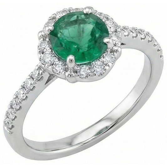 Bague Solitaire Avec Accents 3.40 Ct Émeraude Vert Et Diamants Naturels Extraits des Mines ( et non cultivés en laboratoire ) Or Blanc 14K