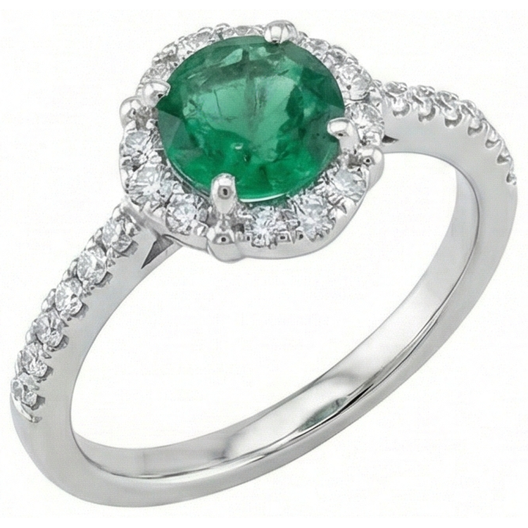 Bague Solitaire Avec Accents 3.40 Ct Émeraude Vert Et Diamants Naturels Extraits des Mines ( et non cultivés en laboratoire ) Or Blanc 14K