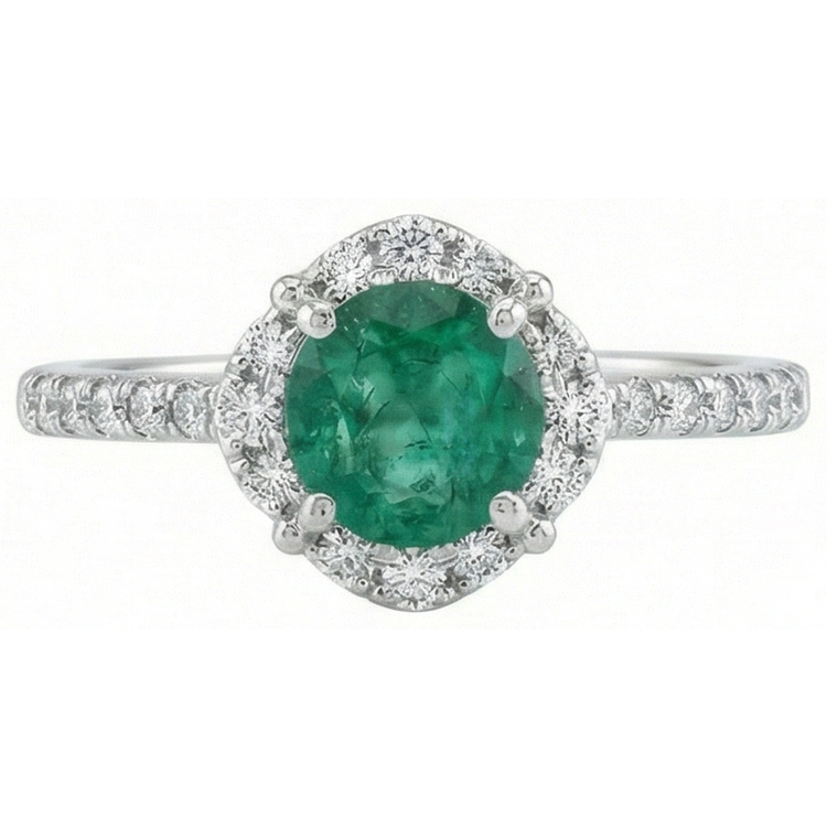 Bague Solitaire Avec Accents 3.40 Ct Émeraude Vert Et Diamants Naturels Extraits des Mines ( et non cultivés en laboratoire ) Or Blanc 14K
