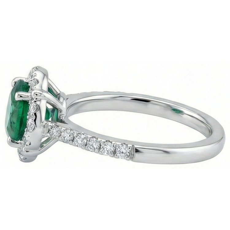 Bague Solitaire Avec Accents 3.40 Ct Émeraude Vert Et Diamants Naturels Extraits des Mines ( et non cultivés en laboratoire ) Or Blanc 14K