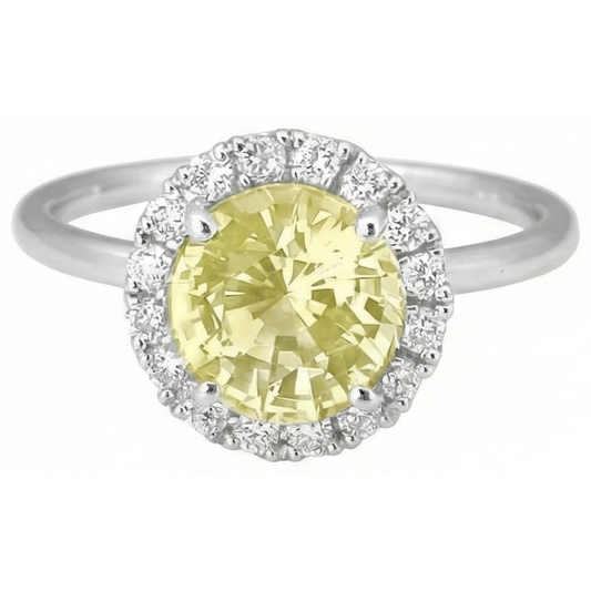 Bague Solitaire Avec Accents 4 Carats Saphir Jaune Or Blanc 14K