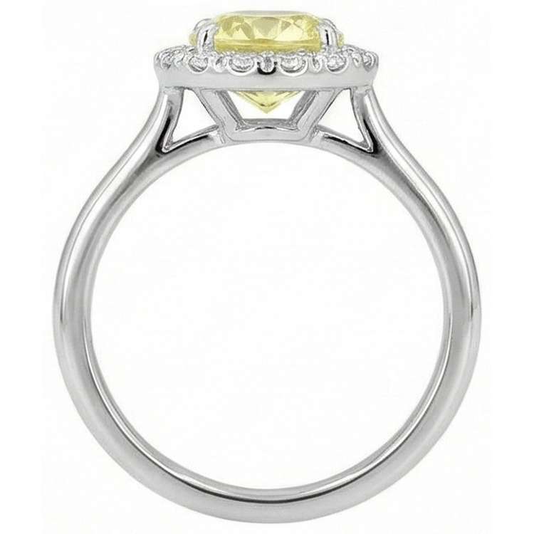 Bague Solitaire Avec Accents 4 Carats Saphir Jaune Or Blanc 14K