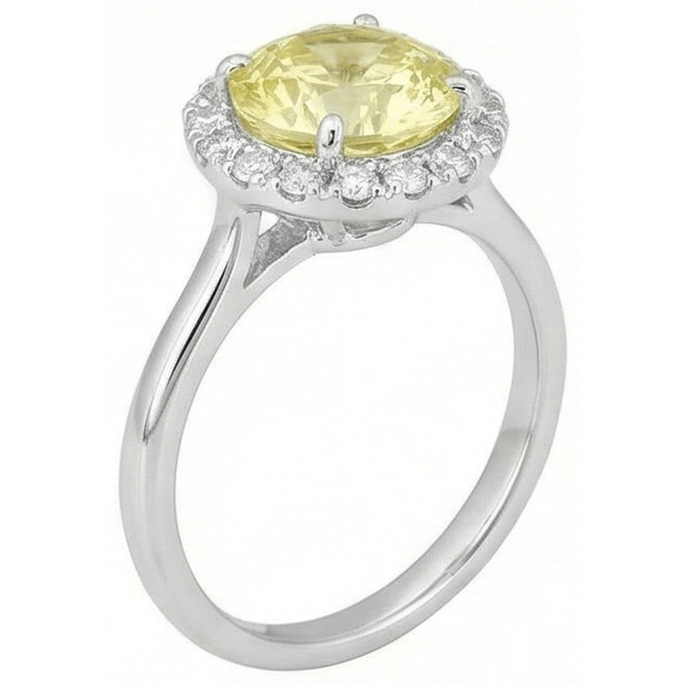 Bague Solitaire Avec Accents 4 Carats Saphir Jaune Or Blanc 14K