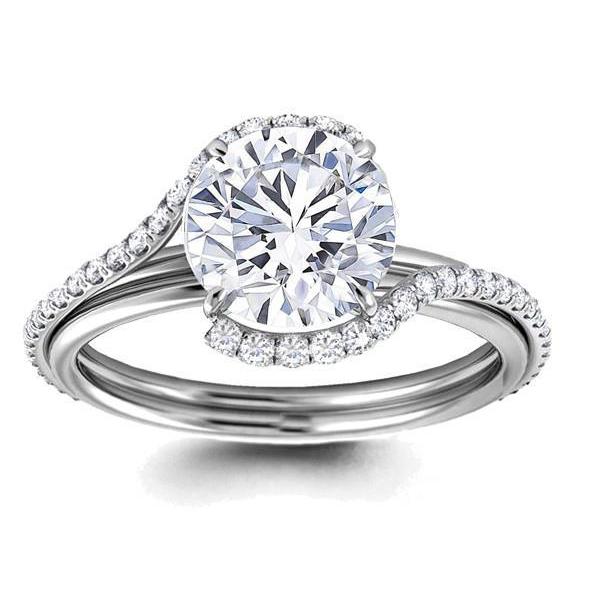 Bague Solitaire Avec Accents 5 Carats Réel Diamants Taille Ronde Or Blanc 14K