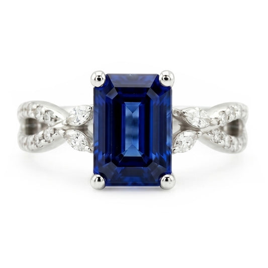 Bague Solitaire Avec Accents Diamants Naturels Extraits des Mines ( et non cultivés en laboratoire ) Marquise & Saphir Bleu 4 Carats