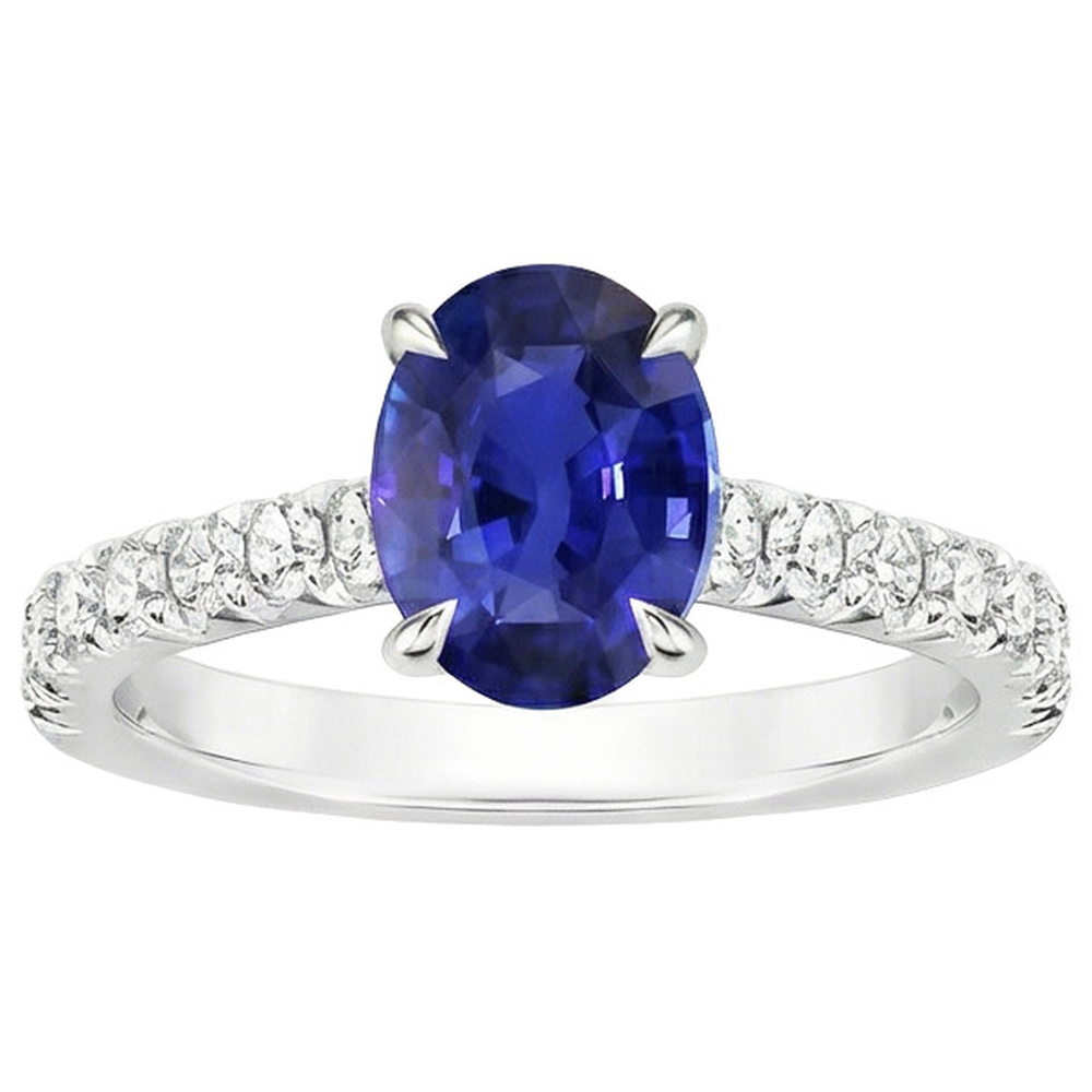 naturel oval saphir 4carats bague vue de dessus