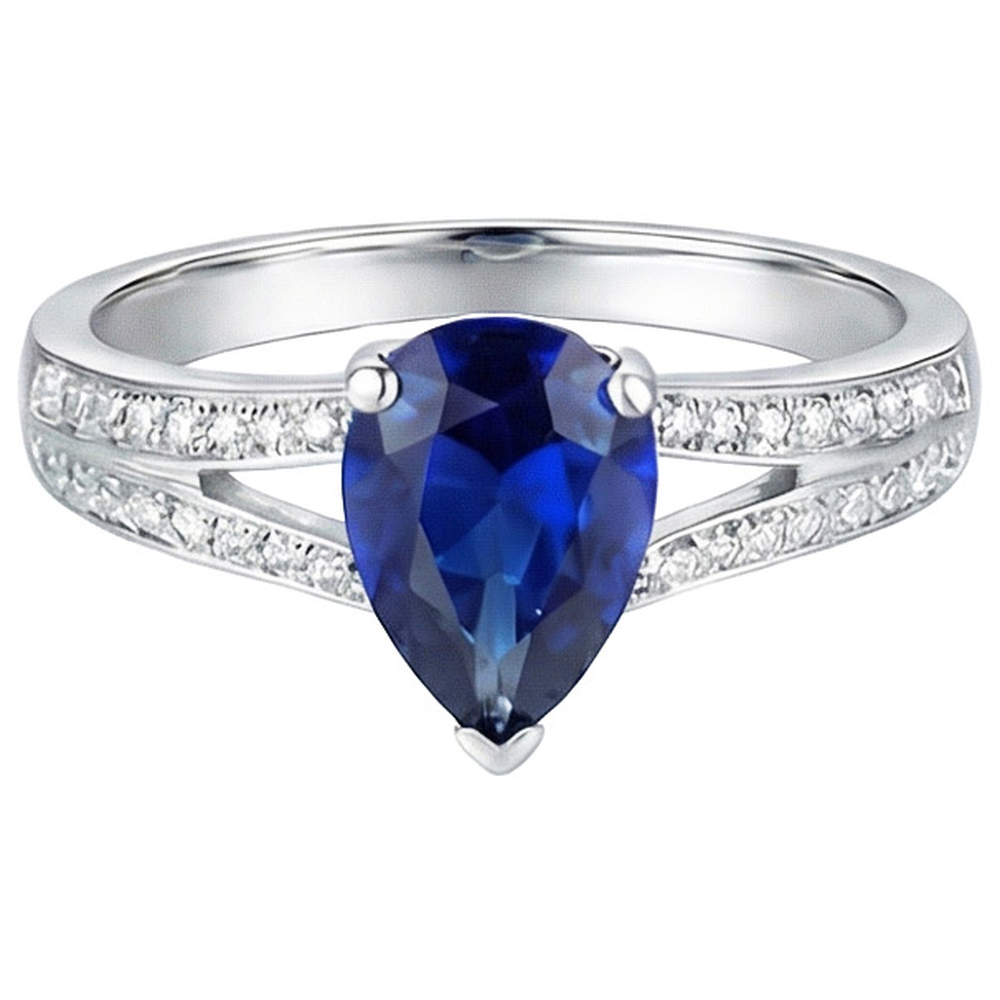 Bague Solitaire Avec Accents Double Tige Saphir Bleu 3.25 Carats