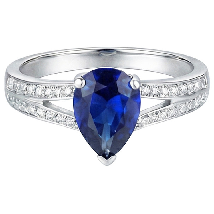 Bague Solitaire Avec Accents Double Tige Saphir Bleu 3.25 Carats