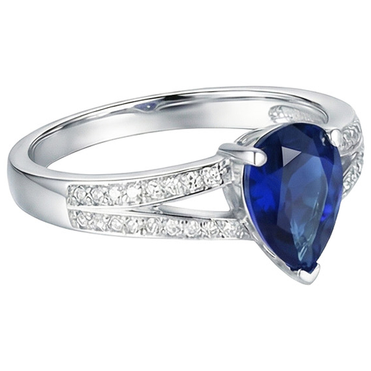 Bague Solitaire Avec Accents Double Tige Saphir Bleu 3.25 Carats