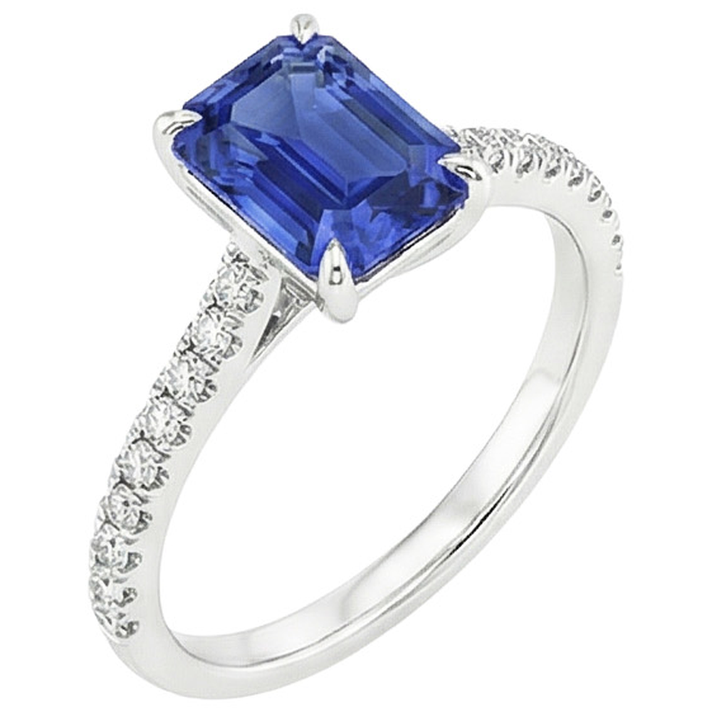 Bague Solitaire Avec Accents Emeraude Ceylan Saphir & Diamant Naturels Extraits des Mines ( et non cultivés en laboratoire ) 4 Carats