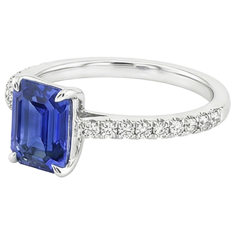 Bague Solitaire Avec Accents Emeraude Ceylan Saphir & Diamant Naturels Extraits des Mines ( et non cultivés en laboratoire ) 4 Carats