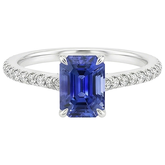 Bague Solitaire Avec Accents Emeraude Ceylan Saphir & Diamant Naturels Extraits des Mines ( et non cultivés en laboratoire ) 4 Carats
