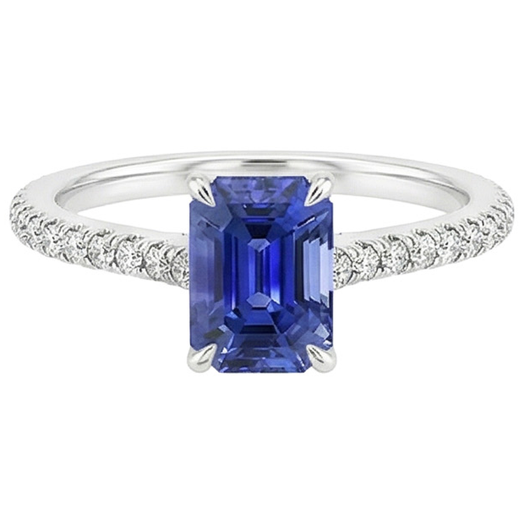 Bague Solitaire Avec Accents Emeraude Ceylan Saphir & Diamant Naturels Extraits des Mines ( et non cultivés en laboratoire ) 4 Carats