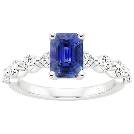 Bague Solitaire Avec Accents Émeraude Saphir Ceylan & Diamant Naturels Extraits des Mines ( et non cultivés en laboratoire ) 4.25 Ct
