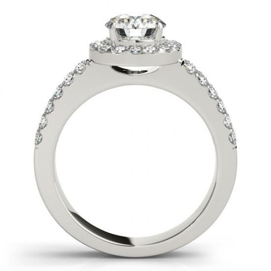 Bague Solitaire Avec Accents Halo 1.50 Carats Réel Diamants Ronds Or Blanc 14K