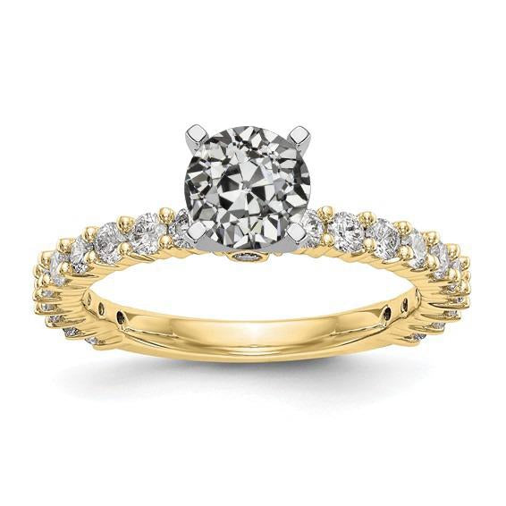 Bague Solitaire Avec Accents Rond Vieux Mineur Réel Diamant Sertie De Griffes 3 Carats