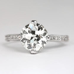 Bague Solitaire Avec Accents Rond Vieux Véritable Diamants Mineur 2.50 Carats