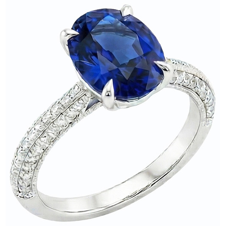 naturel oval saphir 4.50carats bague détail rapproché