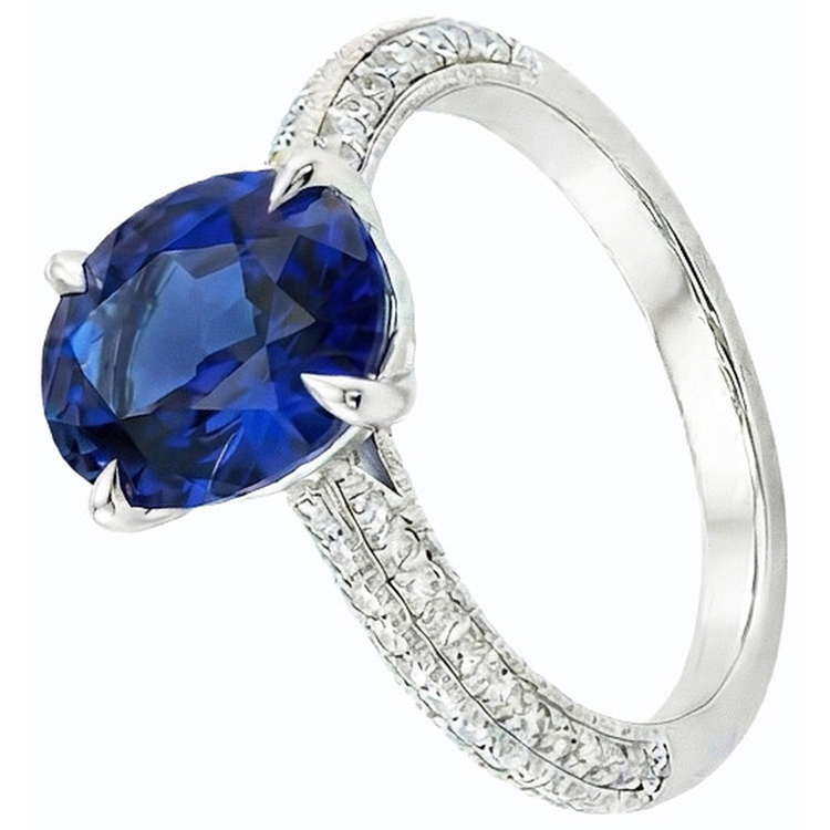 naturel oval saphir 4.50carats bague vue de dessus