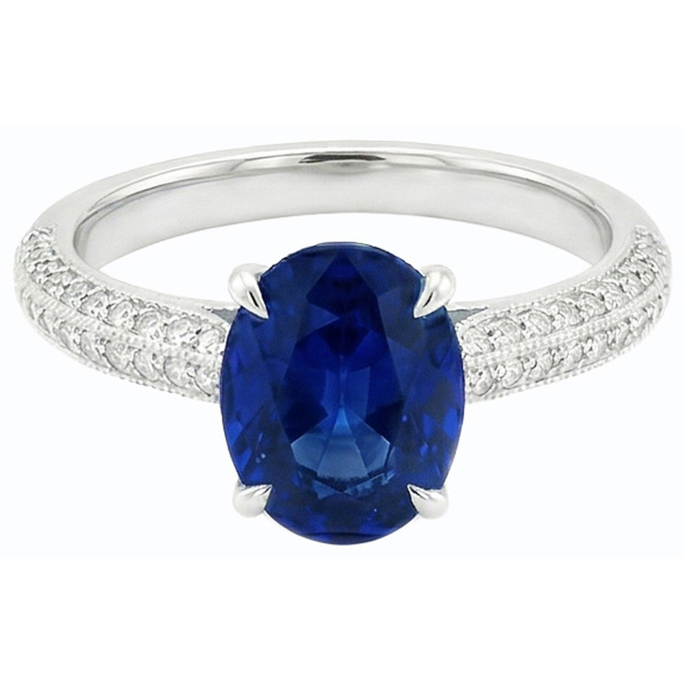 naturel oval saphir 4.50carats bague vue de profil