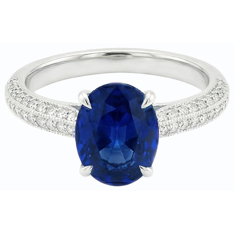 naturel oval saphir 4.50carats bague vue de profil