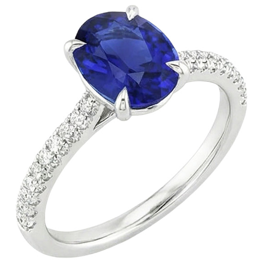 naturel oval saphir 5.25carats bague angle de côté