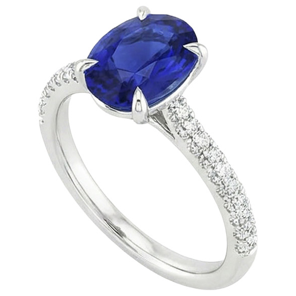 naturel oval saphir 5.25carats bague détail rapproché