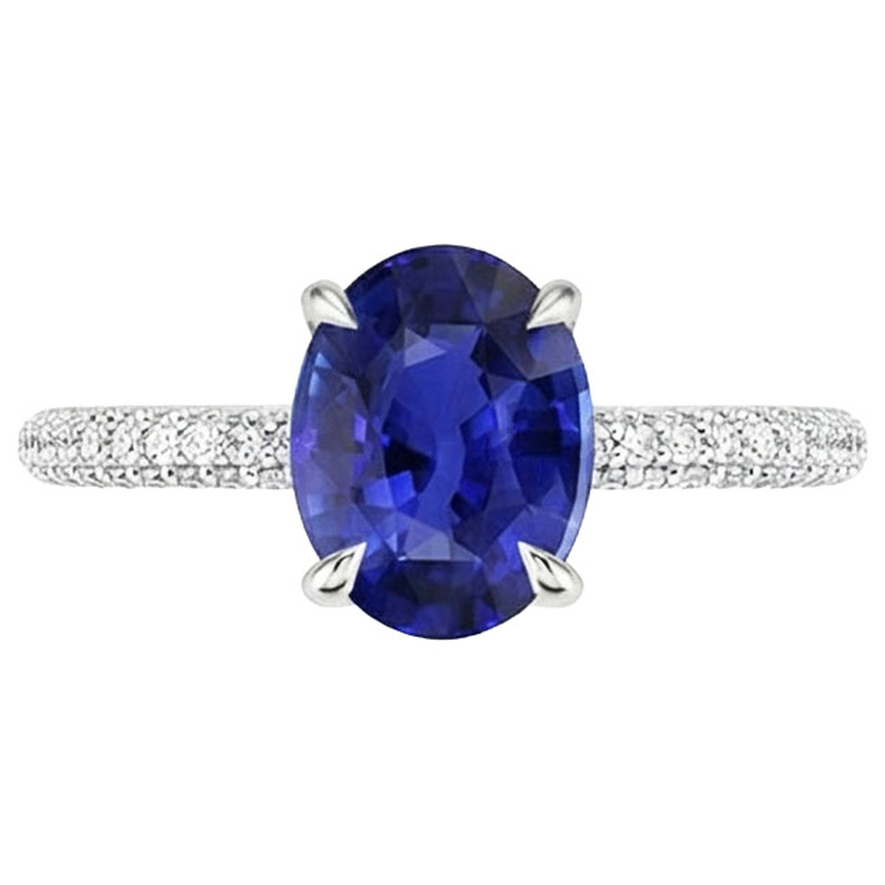 naturel oval saphir 5.25carats bague vue de profil