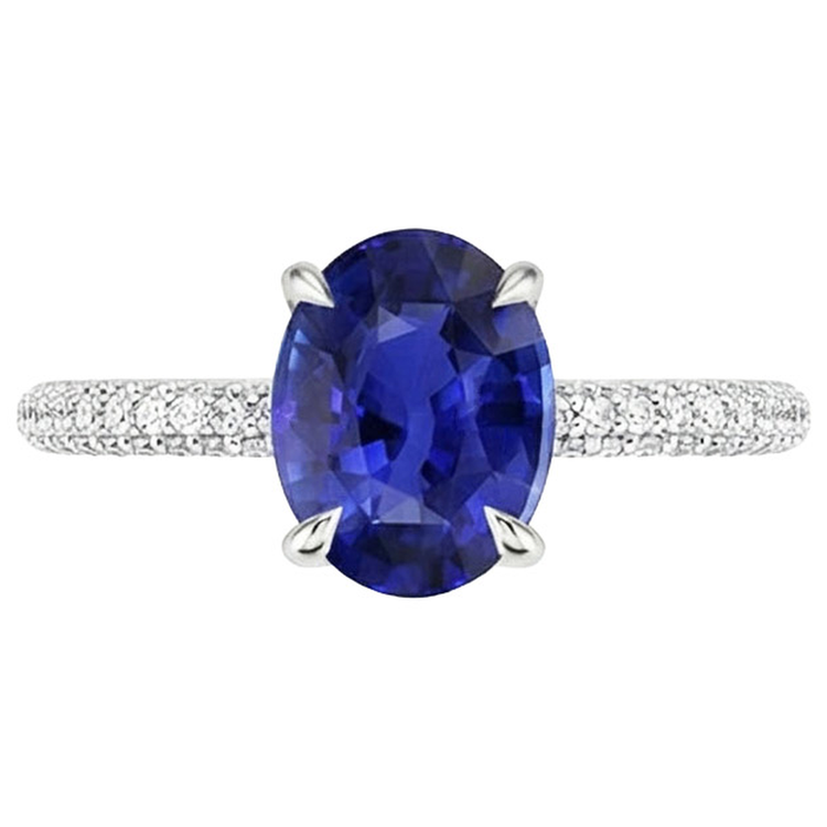 naturel oval saphir 5.25carats bague vue de profil