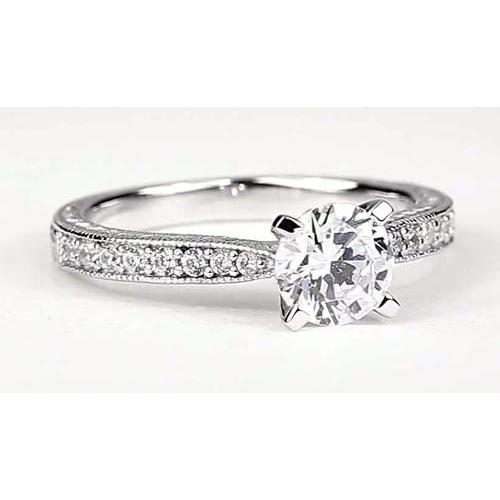 Bague Solitaire Avec Accents Serti De Canaux Avec Naturel Diamants Ronds 1.50 Carats