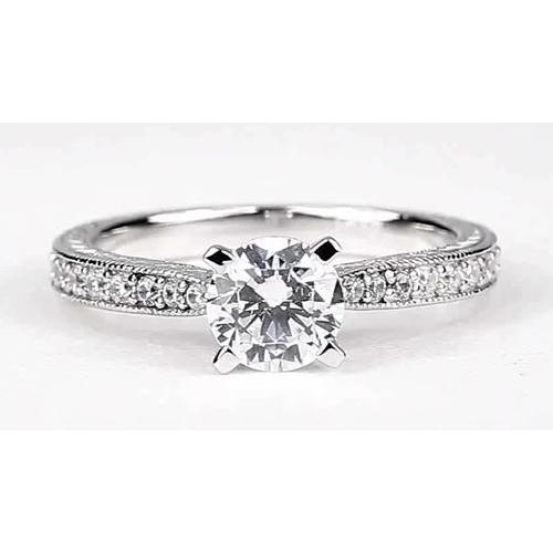 Bague Solitaire Avec Accents Serti De Canaux Avec Naturel Diamants Ronds 1.50 Carats