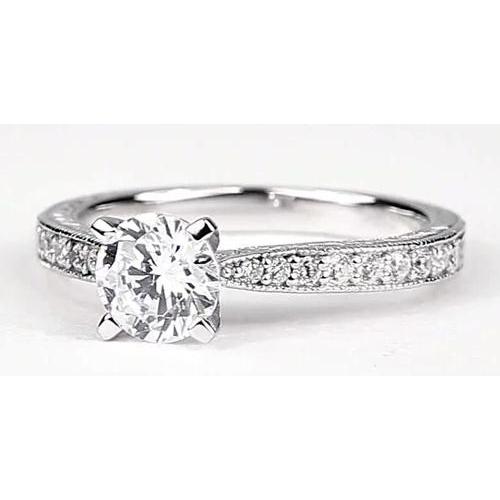 Bague Solitaire Avec Accents Serti De Canaux Avec Naturel Diamants Ronds 1.50 Carats