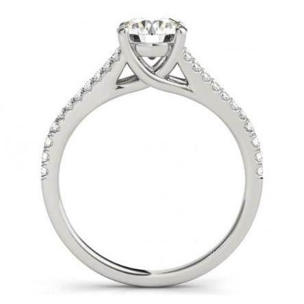 Bague Solitaire Avec Accents Véritable Diamant Rond 1.50 Carats Or Blanc 14K