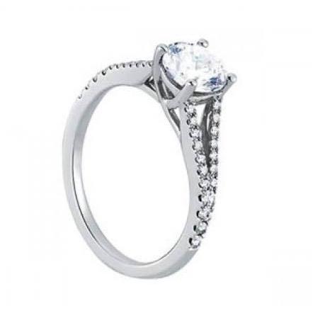 Bague Solitaire Avec Accents Véritable Diamant Rond 1.50 Carats Or Blanc 14K