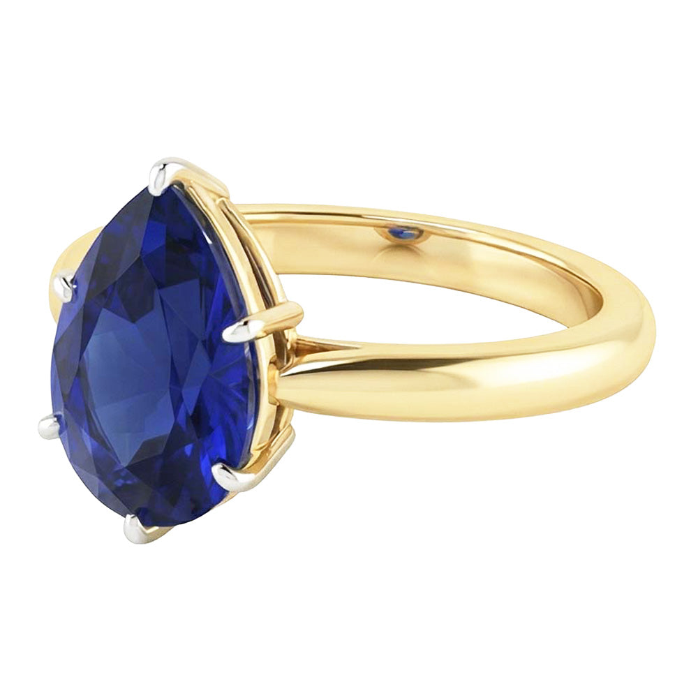 naturel pear saphir 3carats bague vue de dessus