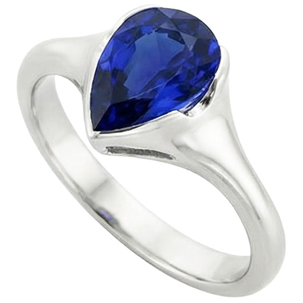 naturel pear saphir 3carats bague vue de face